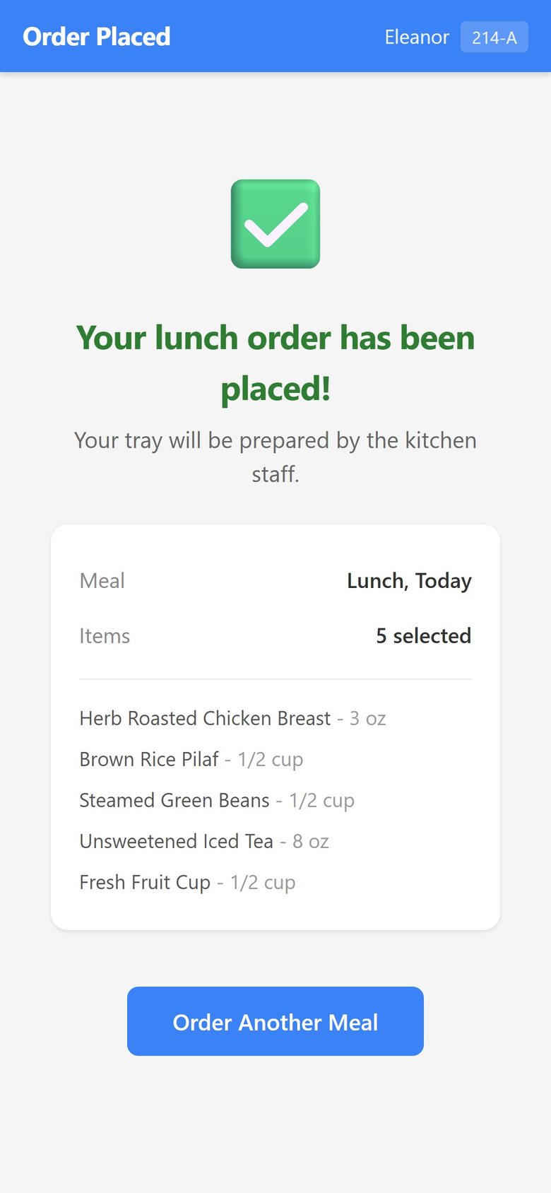 Order placed confirmation on a phone with a summary of the items ordered.